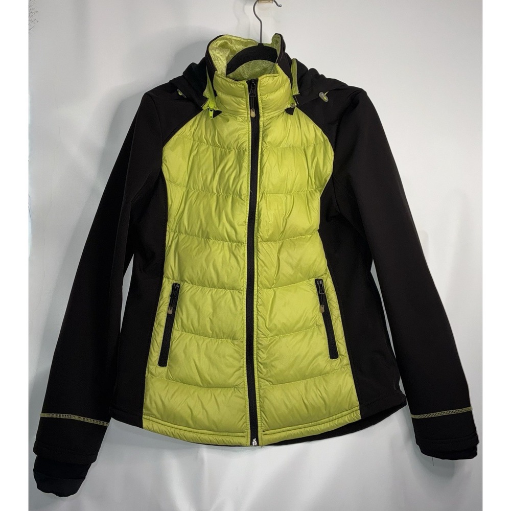 Halifax‎ Traders Full Zip Large Puffer Down Jacket Womens Black Yellow Green